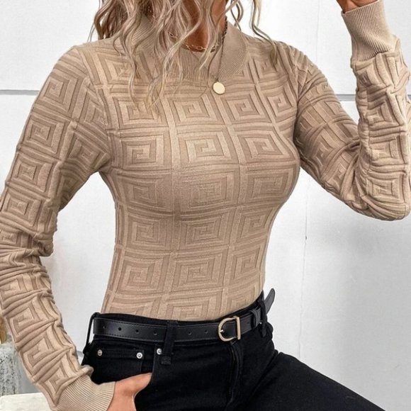 Tan Celeb Syle design long sleeved knit Sweater top tan - Picture 4 of 5